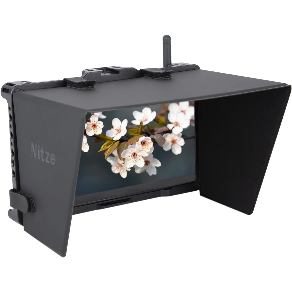 กรง Nitze สําหรับ PortKeys BM7 II DS Monitor พร้อมฮู้ดหนัง PU มีราง NATO ในตัวและรองเท้าเย็น, 1/4 "-