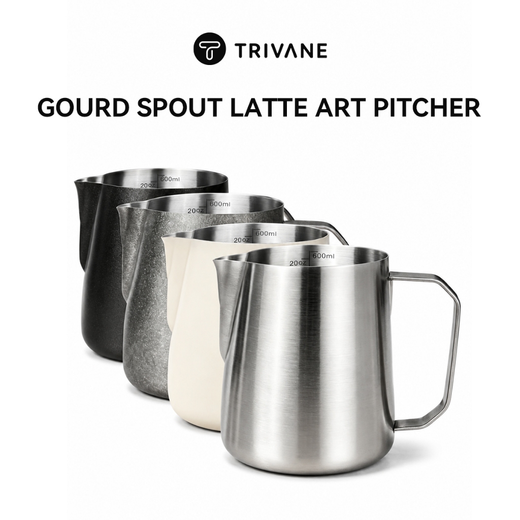 TRIVANE Milk Pitcher 600ml พิชเชอร์ลาเต้อาร์ต ปากทรงน้ำเต้า มีสเกลใน