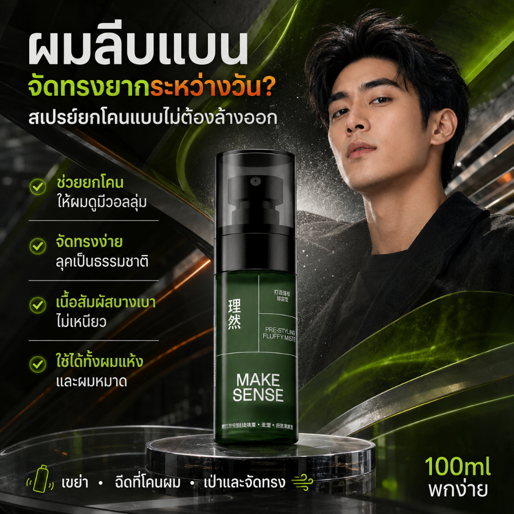 สเปรย์เพิ่มวอลลุ่ม MAKE SENSE ใช้ได้ทั้งผู้ชายผู้หญิง ไม่ทิ้งคราบขาว ไม่ทำให้ผมแห้ง