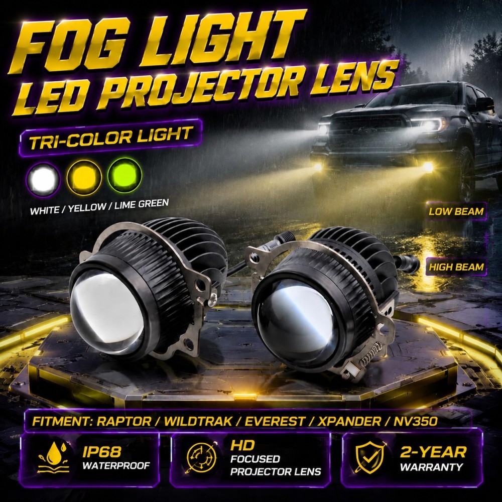 สามสี H11 LED หมอกแสงเลนโปรเจคเตอร์ ลำแสงต่ำ/สูง Raptor/Wildtrak/Everest/Mitsubishi Xpander/Triton