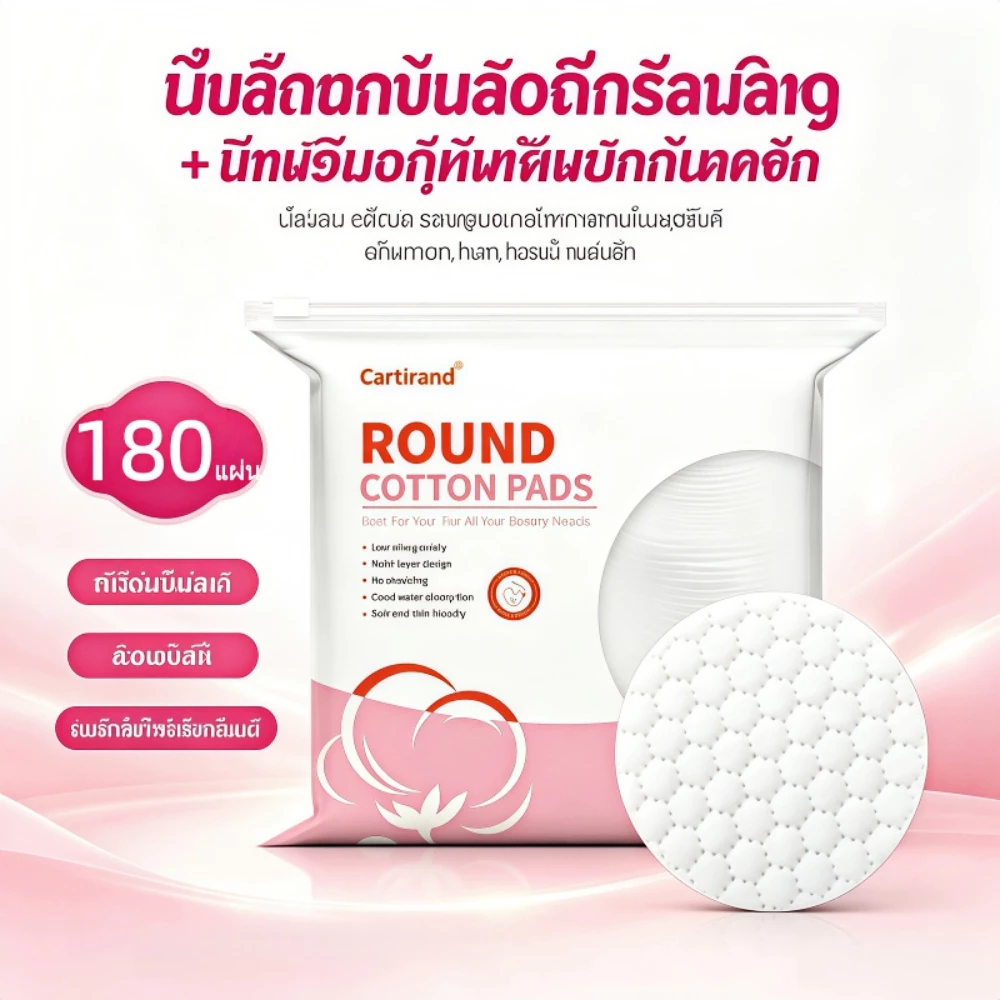 สําลีแผ่นหนากลม, แผ่นล้างเครื่องสําอางแบบหนา 3 ชั้น, ไม่เป็นขุย