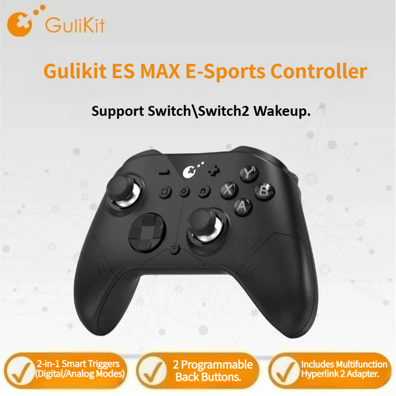 GuliKit ES MAX คอนโทรลเลอร์เล่นเกมไร้สายสําหรับพีซี/นึ่ง/สวิตช์/Android, มุม TMR Sticks, ทริกเกอร์สองโหมด, ปุ่มด้านหลัง, สวิตช์ 2 Wakeup & Gyro