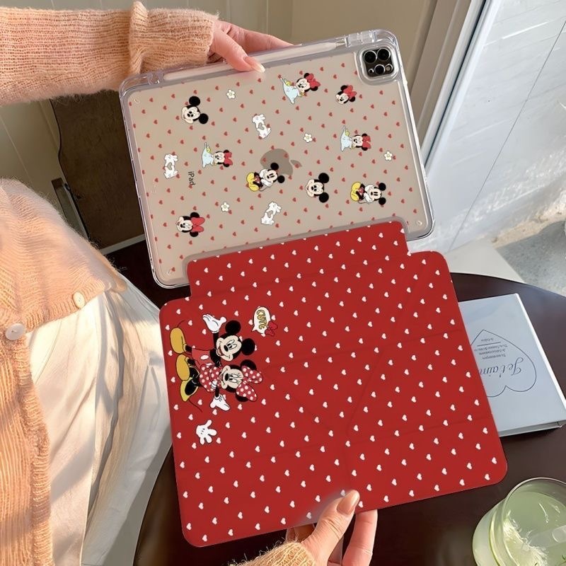 Mickey Minnie สําหรับ iPad Air8 2026 M4 11in Air7 6 5 4 10.9" iPad Gen 10th 11th A16 2025 Y + 3 พับ 