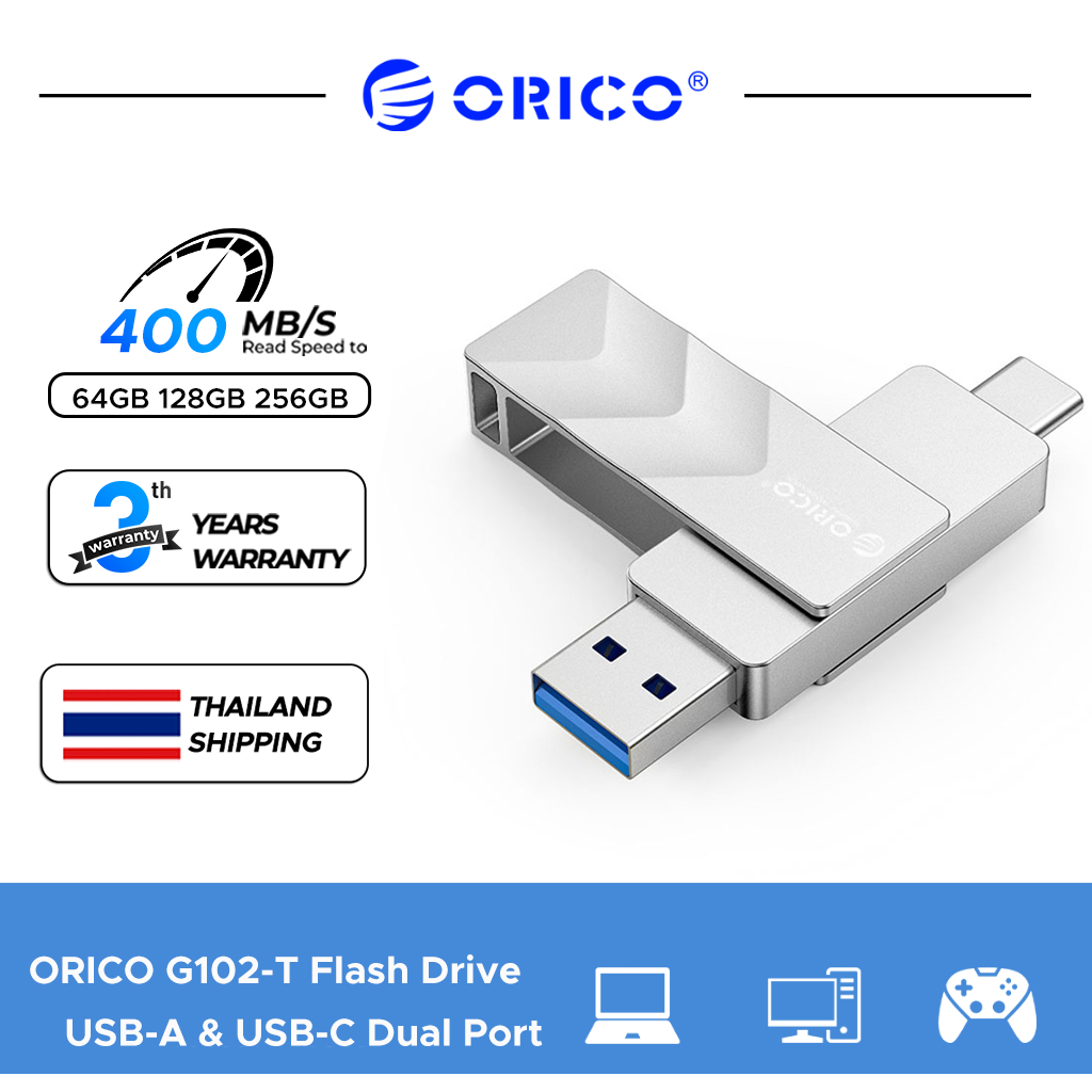 ORICO 128GB แฟลชไดรฟ์ USB 400MB/s อ่าน 300MB/s เขียน Dual USB-C และ USB-A Pendrive U Disk (G102-T)