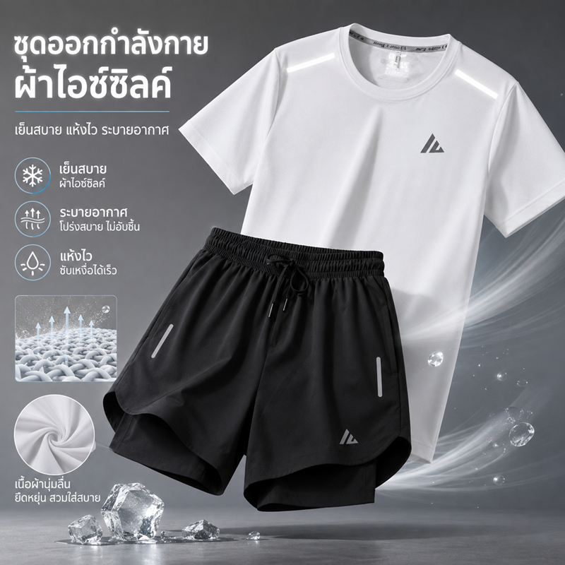 การออกแบบสะท้อนแสงแขนสั้นซับสองชั้นกางเกงขาสั้นป้องกันการสัมผัส M-4XL Tolerant ขนาดใหญ่ Breathable Quick-Drying ชุดกีฬาเหมาะสําหรับฟิตเนส