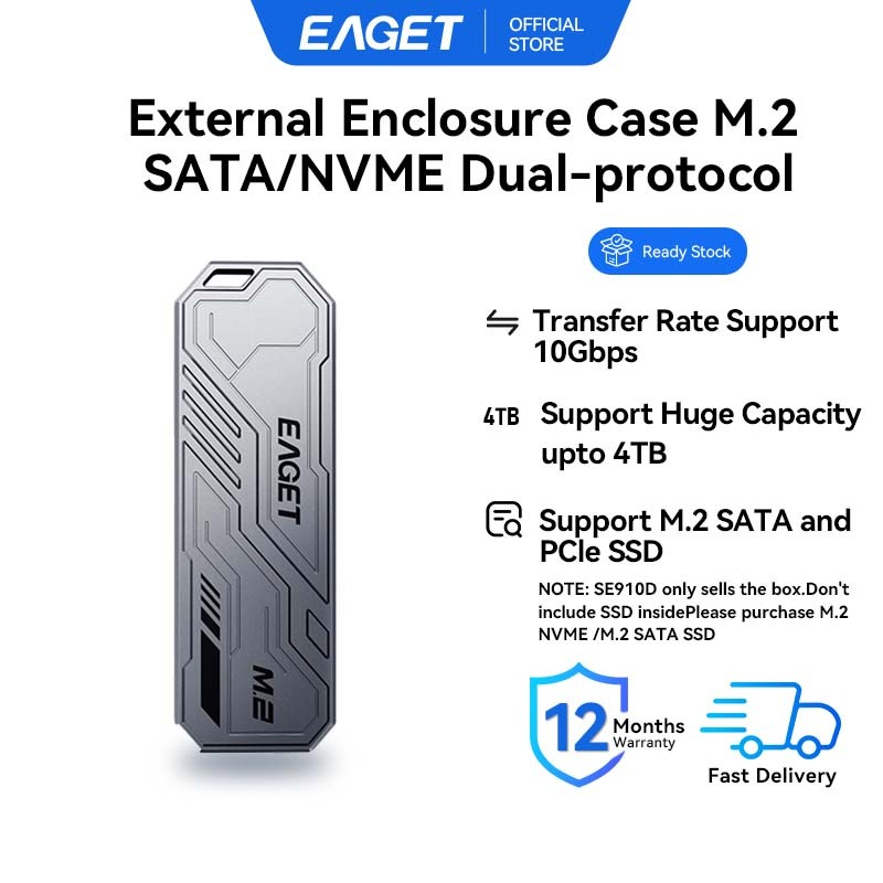 EAGET SE910D 10Gbps M.2 NVMe/SATA SSD ตู้ภายนอก 4TB
