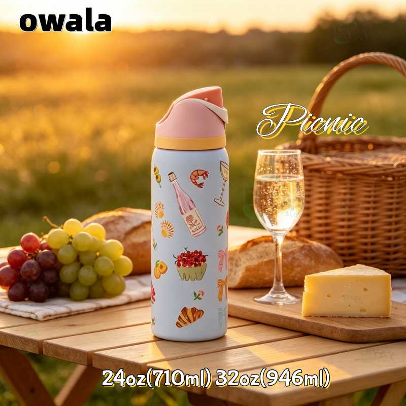 Owala FreeSip 24oz32oz ขวดน้ําหุ้มฉนวนพร้อมระบบเครื่องดื่มแบบ Dual โหมด ดีไซน์ทําความสะอาดง่าย สําหรับกีฬาและออกกําลังกาย