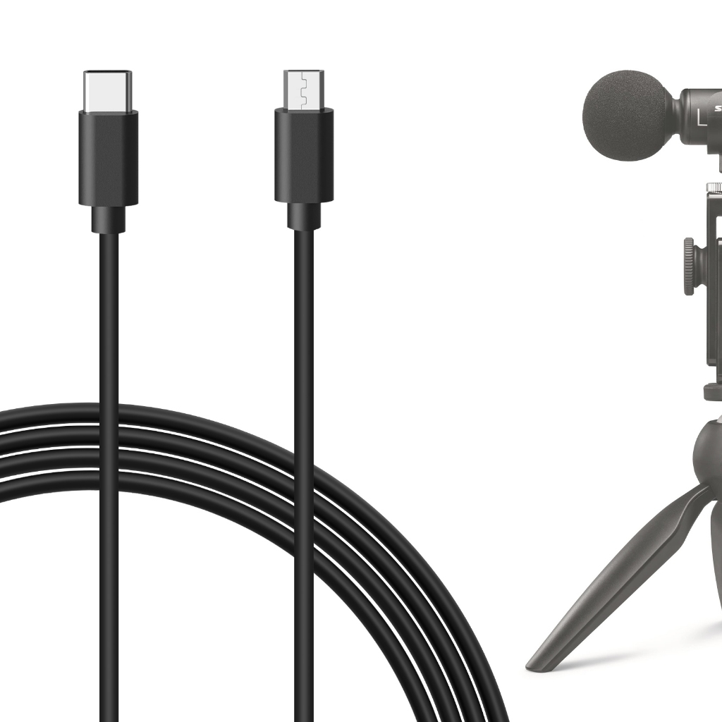 Geekria สายไมโครโฟน Micro USB to USB C เข้ากันได้กับ Shure MV7, MV88+, MV5, MV51, สายไมค์ MVi (สีดํา