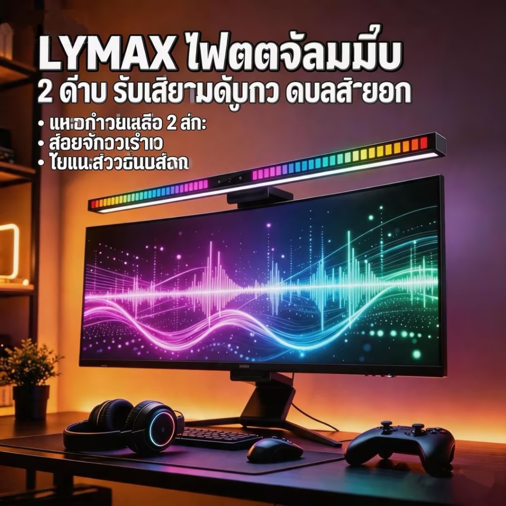 LYMAX โคมไฟแขวนจอคอม Monitor Light Bar USB ป้องกันดวงตา มี RGB เบื้องหลัง ปรับความสว่างได้