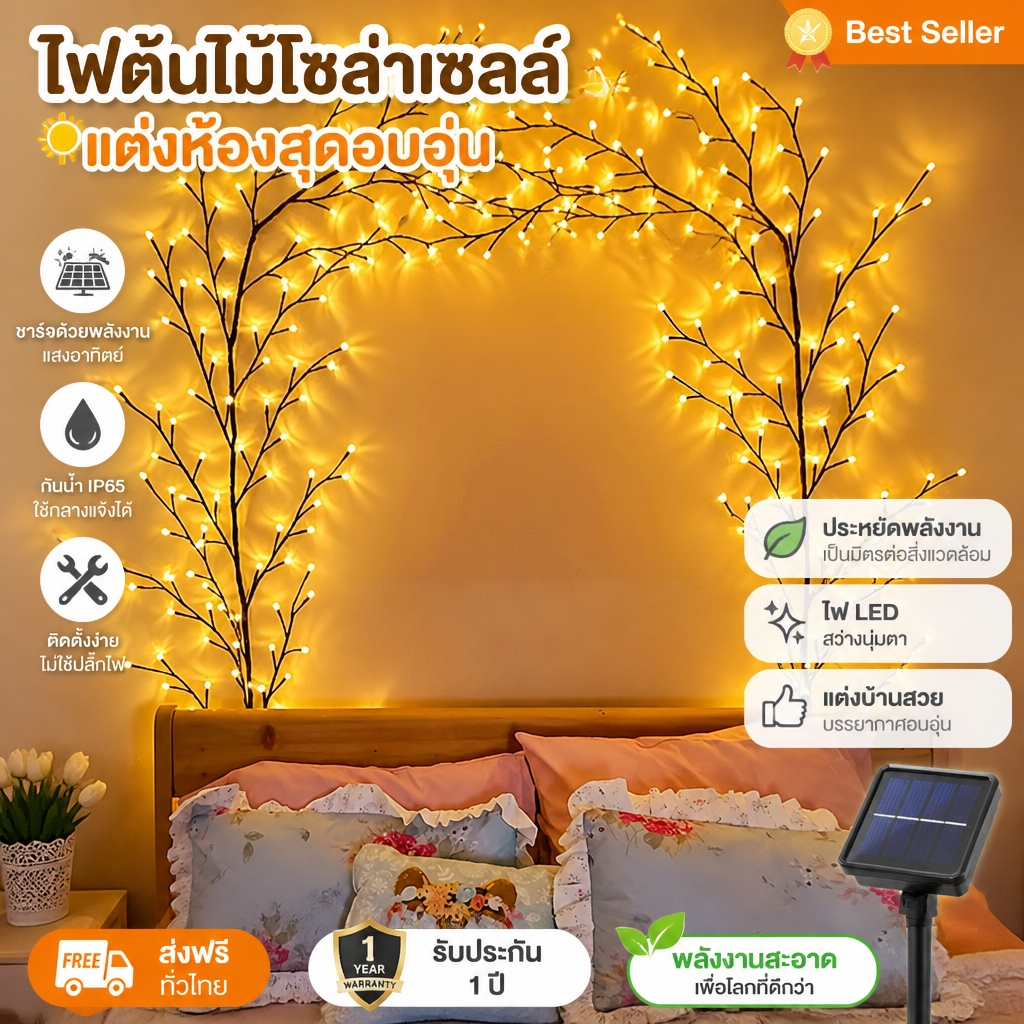โคมไฟกิ่งวิลโลว์พลังงานแสงอาทิตย์,ไฟกลางคืนกิ่งไม้ที่โค้งงอได้แบบยืดหยุ่น,โหมดแสง 8 โหมด,ไฟตกแต่งผนังสําหรับห้องบ้านตกแต่งสวนคริสต์ม