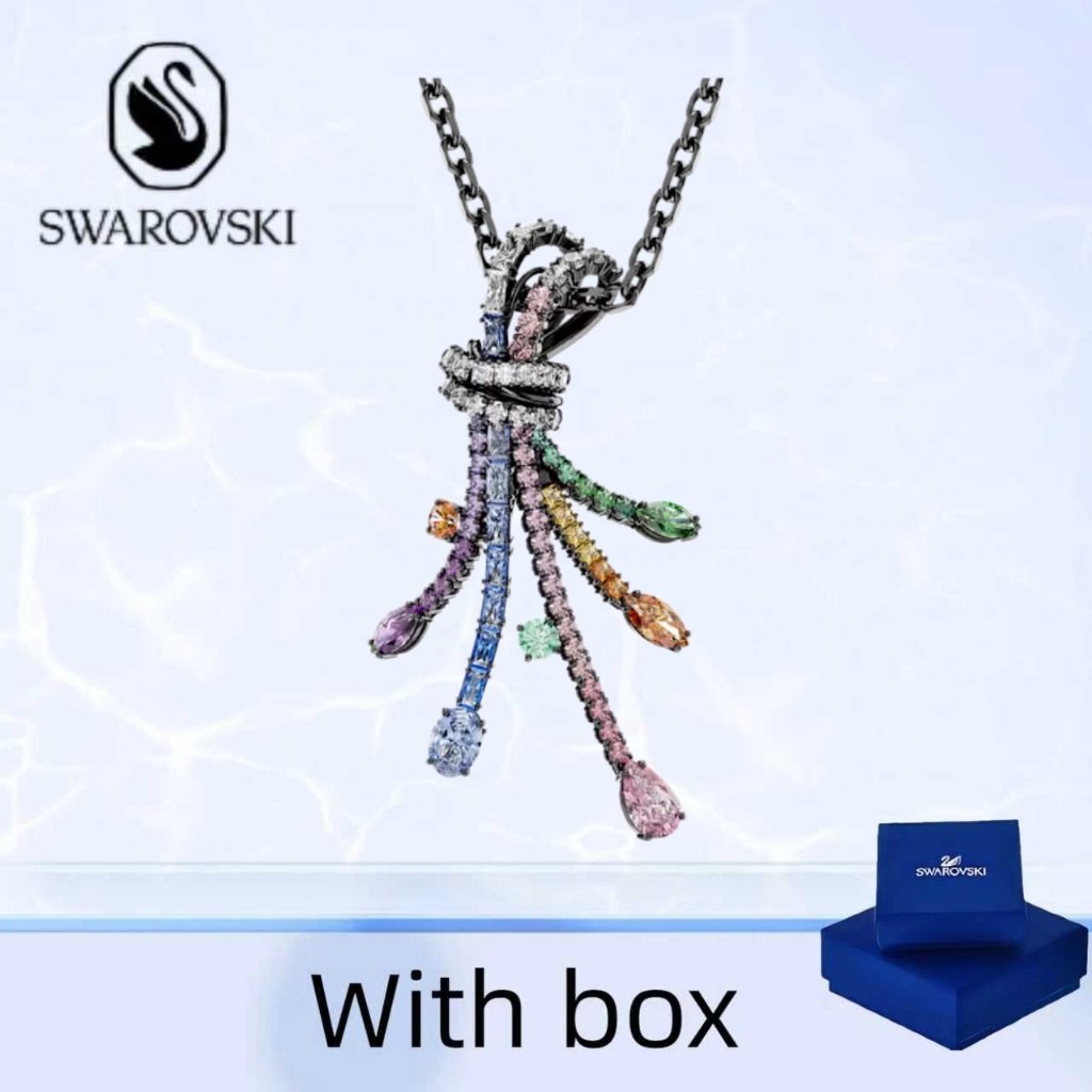 SWAROVSKI สวารอฟสกี้ (พร้อมกล่อง) ซื้อสร้อยคอเครื่องประดับเงินแท้ เมทริกซ์ ประณีตประกายช่อจี้สร้อยคอและเข็มกลัด