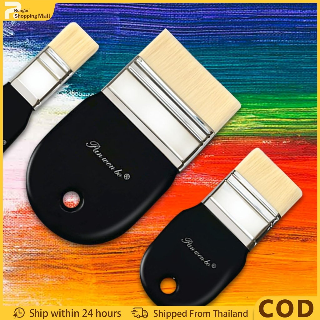 （COD）พู่กันไนลอนหัวแบน สำหรับทาสีและงานศิลปะ ขนแปรงนุ่ม อุ้มสีได้ดี เหมาะสำหรับวาดภาพระบายสีขนาดใหญ่และงานเพ้นท์