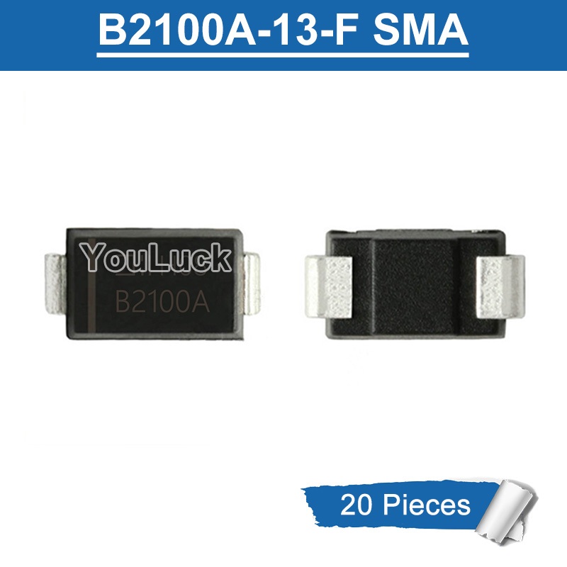 20pcs B2100A SMA DO-214AC B2100A-13-F 2A/100V Schottky Barrier Rectifier ไดโอดใหม่เดิม