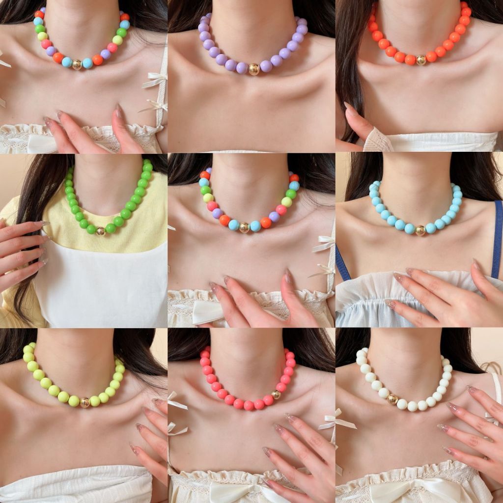 อะคริลิที่มีสีสันรอบลูกปัดสร้อยคอยุโรปและอเมริกาที่เรียบง่ายแฟชั่นซอกสร้อยคอสั้นสบายๆและหลากหลายอุปกรณ์เสริม