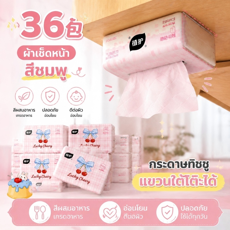 【36 แพ็ค】BOTARE สีชมพูแขวนเนื้อเยื่อเยื่อไม้บริสุทธิ์ผิวนุ่มเป็นมิตรปลอดภัยย้อมไม่ขัดแขวนภายใต้ผนังตาราง