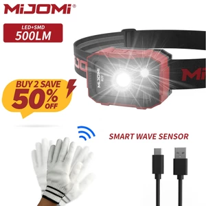 [Buy 2 Save 50%!!!] Mijomi ไฟฉายสวมศีรษะ H20 พร้อมเซนเซอร์จับการเคลื่อนไหว ปรับแสงได้ 500 ลูเมน และไฟสปอตไลท์ LED Christmas gift