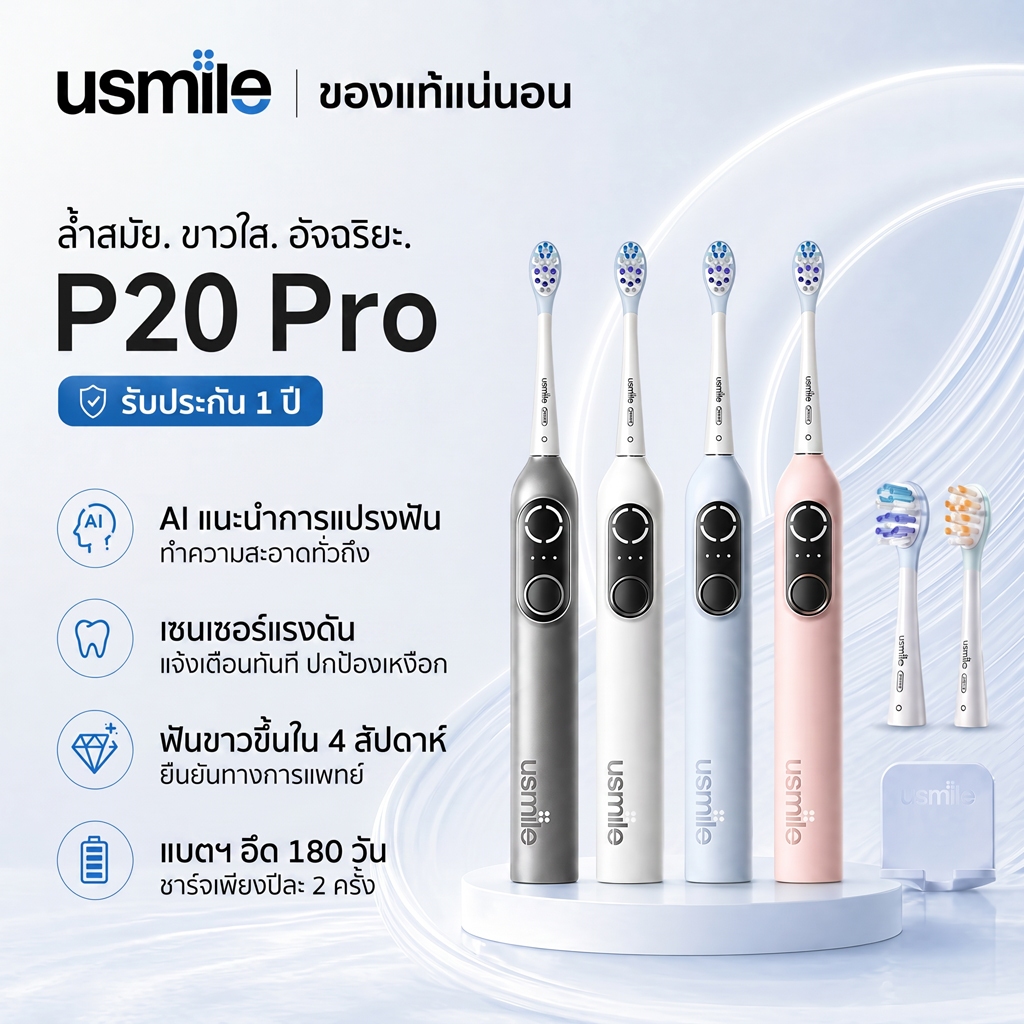 Usmile P20 PRO แปรงสีฟันไฟฟ้าสมาร์ทกวาดผู้ใหญ่คู่ของขวัญสําหรับแฟนทําความสะอาดลึกเหงือกป้องกัน