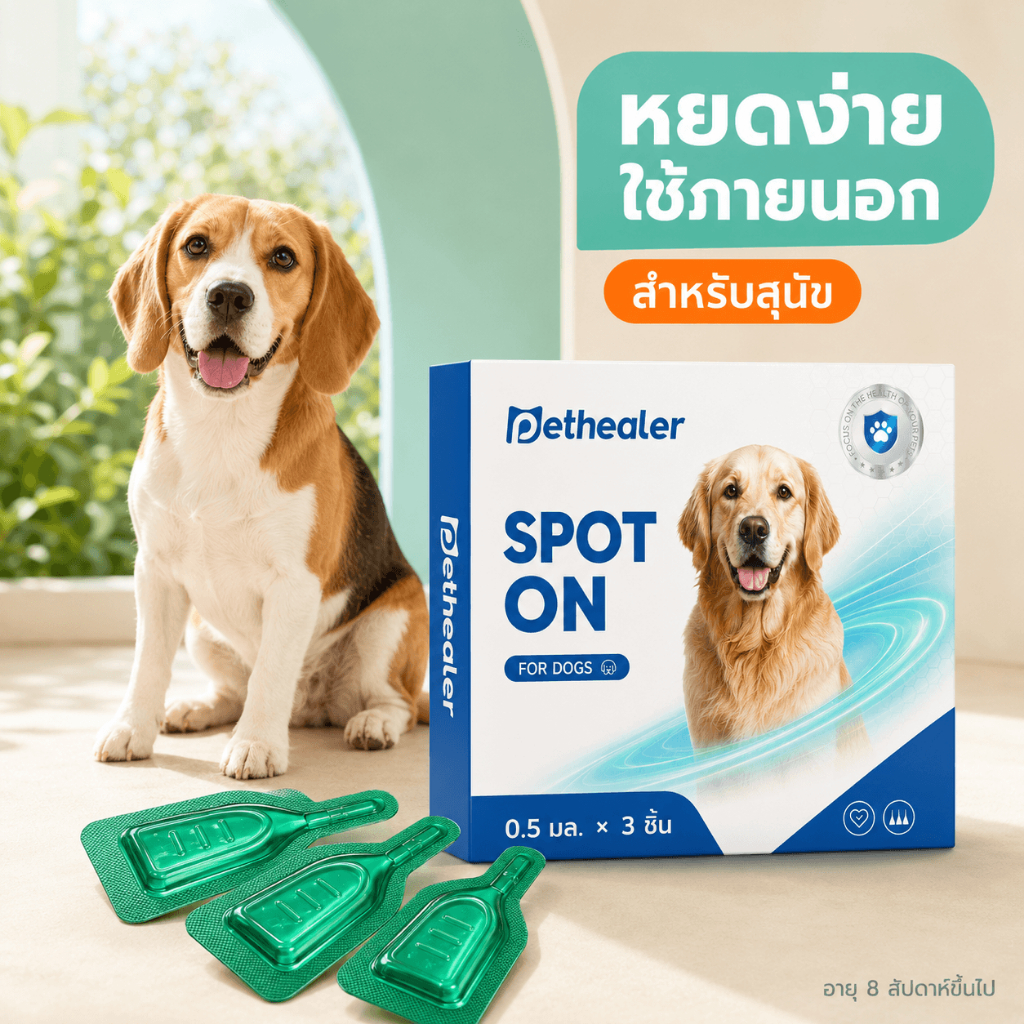 PETHEALER Spot On สำหรับสุนัข แบบหยดใช้ภายนอก 0.67ml x 3 หลอด ใช้งานง่าย สำหรับสุนัข