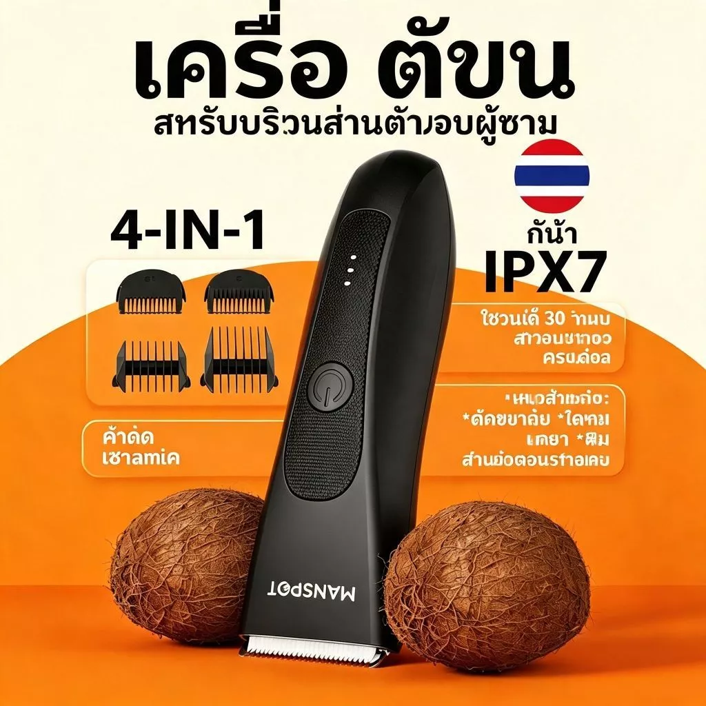 🏆Body HairTrimmer 🏆สําหรับผู้ชาย,เครื่องโกนหนวดTrimmer,Manscape Kit 4Guard,เปลี่ยนหัวใบมีดเซรามิค,กันน้ําเปียก/แห้ง,90