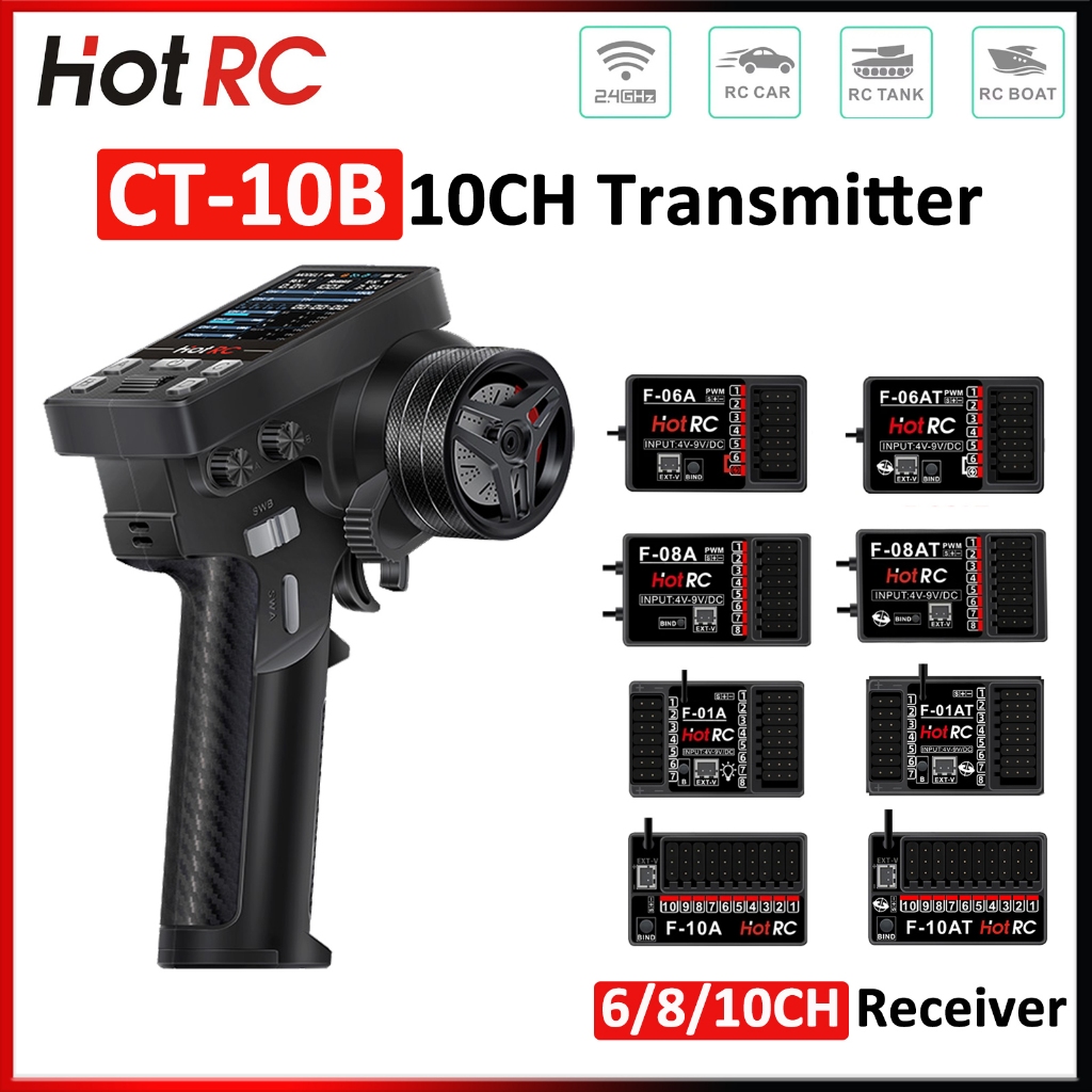 HOTRC CT-10B 10CH เครื่องส่งสัญญาณ 2.4 Ghz วิทยุหน้าจอสี 6/8/10CH F-06A F-08AT F-01A F-10AT Gyro Rec