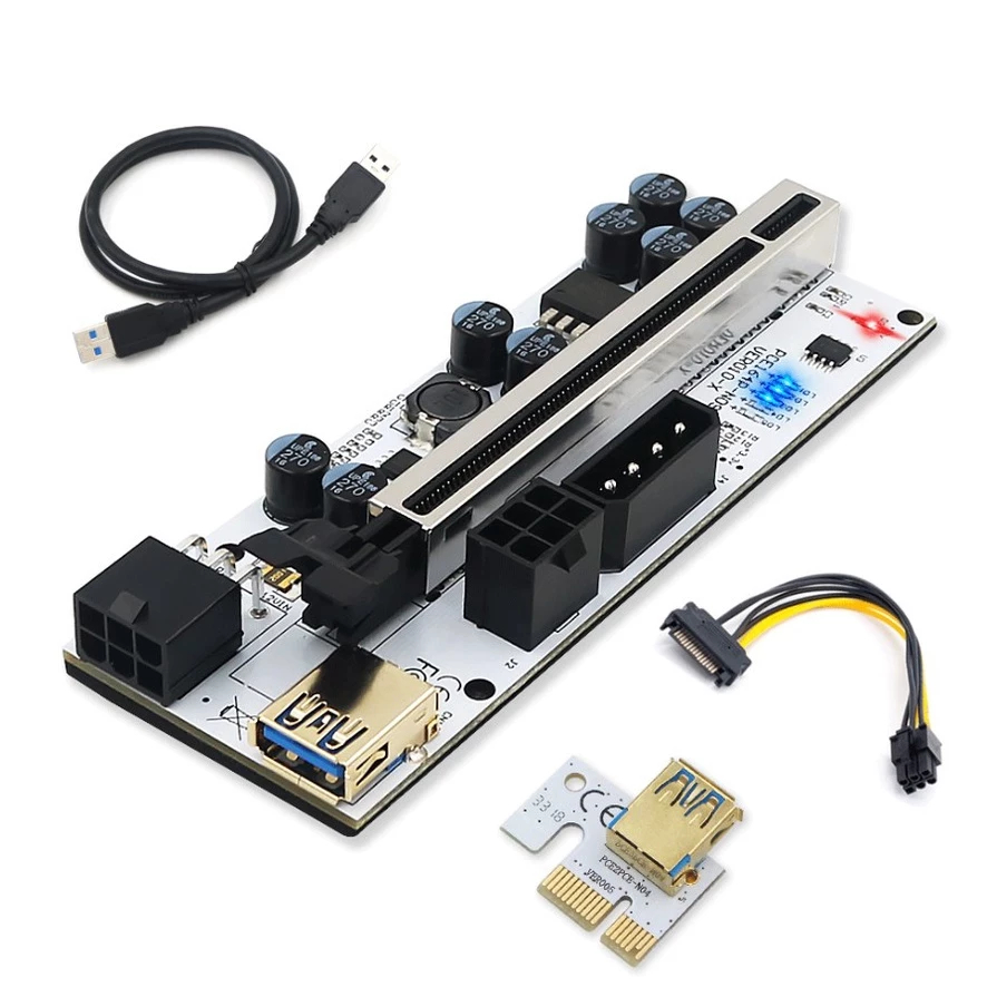 010X 010S Plus pci-e Riser Pcie 1x to16x Riser การ์ด 6 LED PCI Express 1X ถึง 16X อะแดปเตอร์
