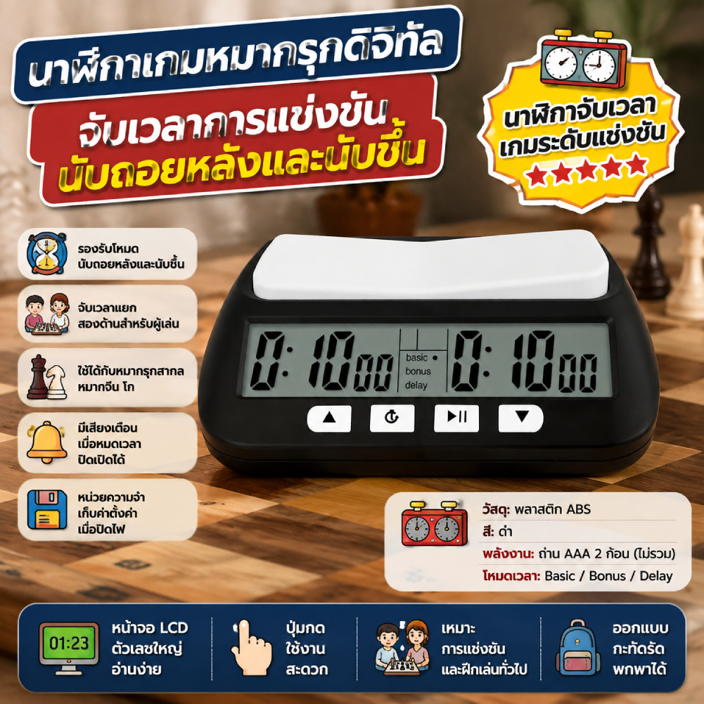 ⚡24ชม.⚡ การแข่งขันระดับมืออาชีพชั่วโมงเมตรนาฬิกาหมากรุกแบบพกพาจับเวลาตารางเกมเกมกระดานนาฬิกาจับเวลานับขึ้นลงสําหรับหมากรุกสากล