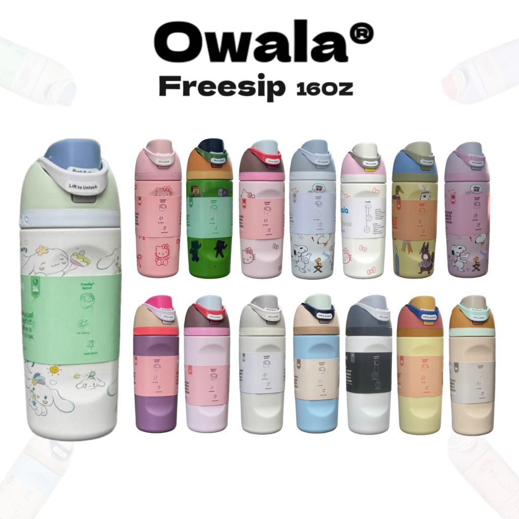 Owala FreeSip 16oz Commute Cup – แก้วน้ําสแตนเลสหุ้มฉนวน, ฟางพลิก, ป้องกันการรั่วซึม, เหมาะกับที่วางแก้วในรถยนต์ (ปลอดสาร BPA)