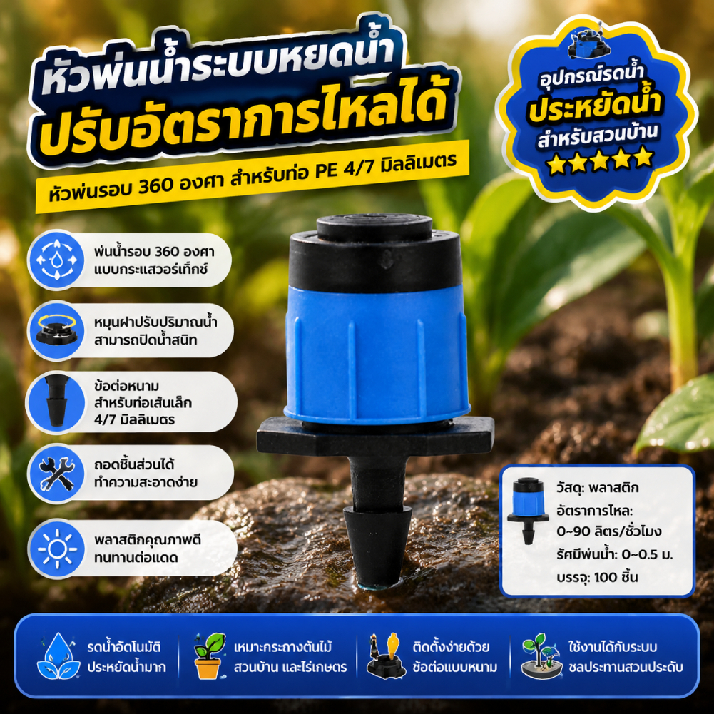 [จัดส่งในพื้นที่] 100/500ชิ้นปรับชลประทาน หยด สปริงเกลอร์4/7มิลลิเมตรท่อสวนไมโครสเปรย์หมุนหัวฉีดน้ําระบบชลประทาน