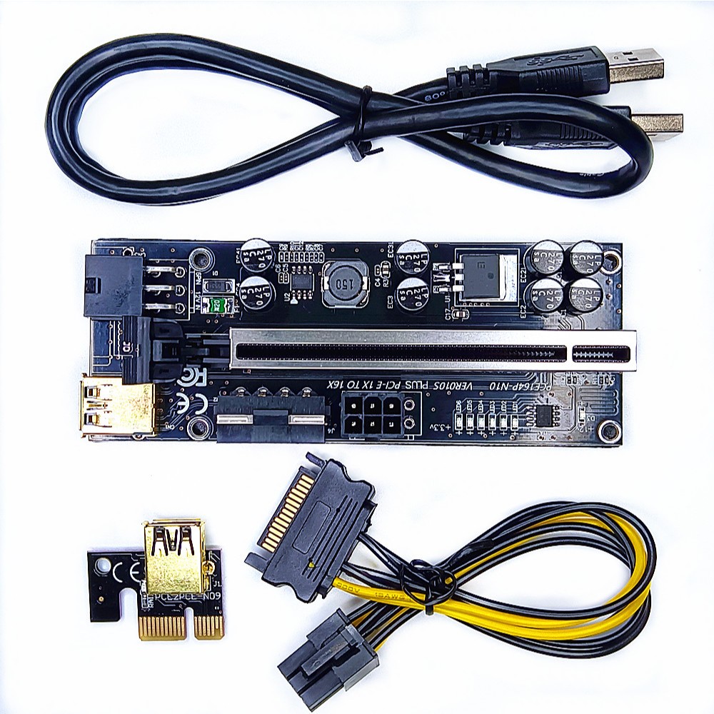 010S Plus/ 010X PCI-E Riser 6Pin 4Pin 6Pin PCI-E 1X ถึง 16X Riser Card พร้อมตัวเก็บประจุแข็ง 8 อัน