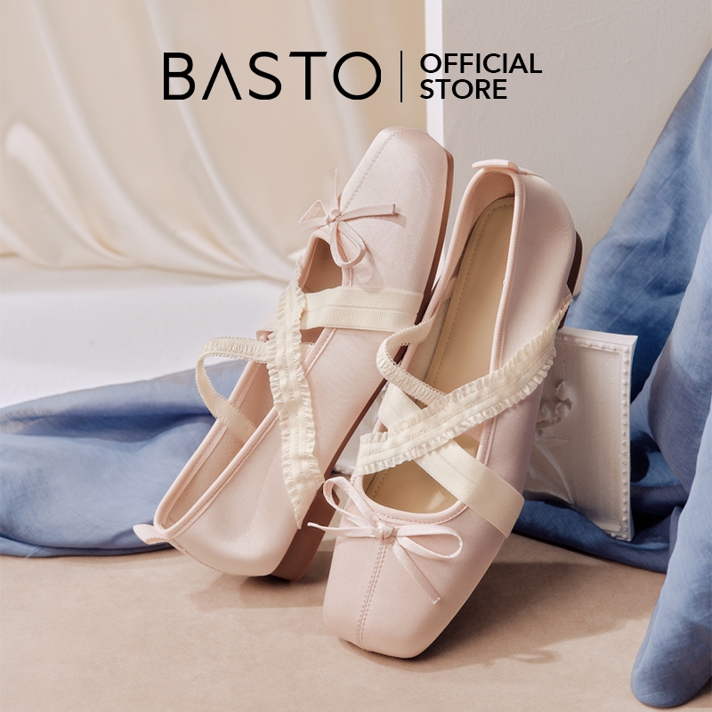 BASTO Women's Satin Mary Jane Flat Shoes รองเท้าแมรี่เจน รองเท้าส้นแบน รองเท้าบัลเล่ต์ R1105