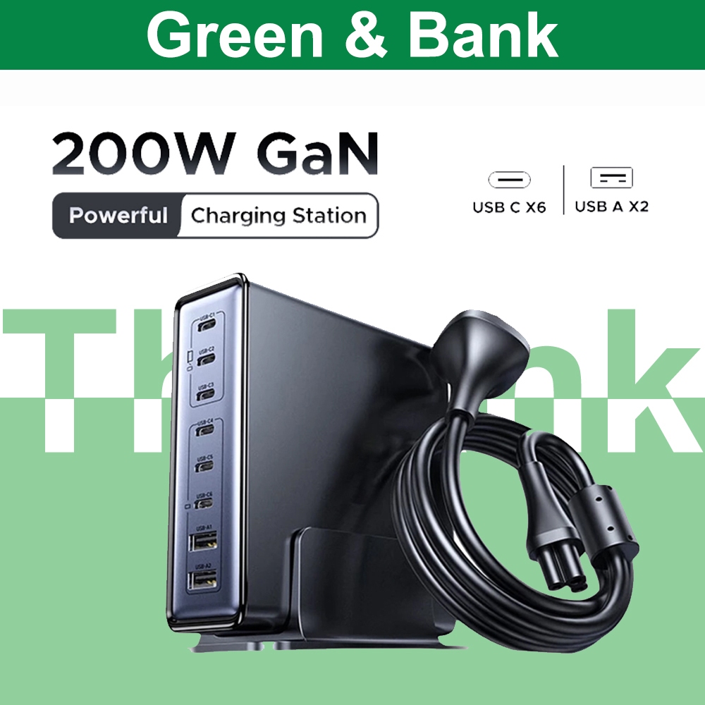 GREEN 200W GaN Fast Charger 8 in 1 Desktop Laptop Fast Charging Stand