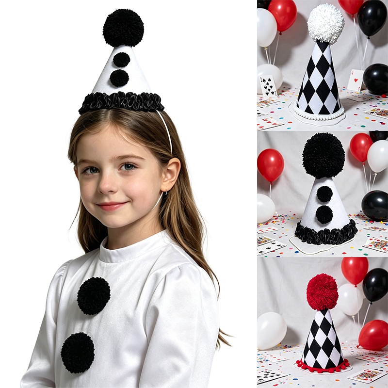 Clown Cone Felt Party หมวก Clown เครื่องแต่งกาย Headpiece สําหรับเด็กผู้ใหญ่วันเกิด Halloween Party 