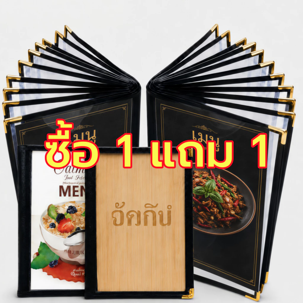 【พร้อมส่ง】แฟ้มเมนูอาหาร ขนาด A4 ปกพลาสติกใสอย่างดี เมนูโปร่งใส ขอบเงิน มี4ขนาดให้เลือก หนังสือสูตรอาหารร้านอาหาร