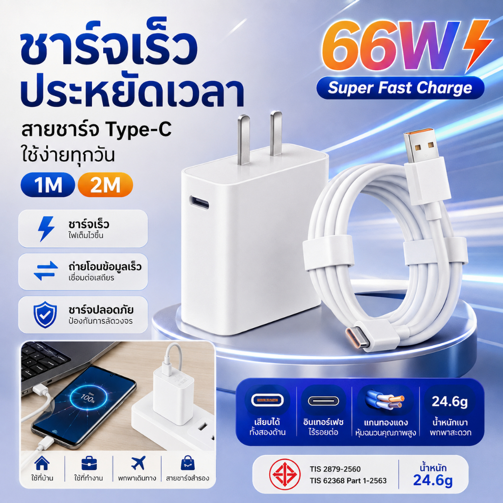 สายชาร์จ Honor 66W Super Fast Charge USB Type-C ชาร์จเร็ว ถ่ายโอนข้อมูลเร็ว รองรับ Honor X7 X7A X7c 