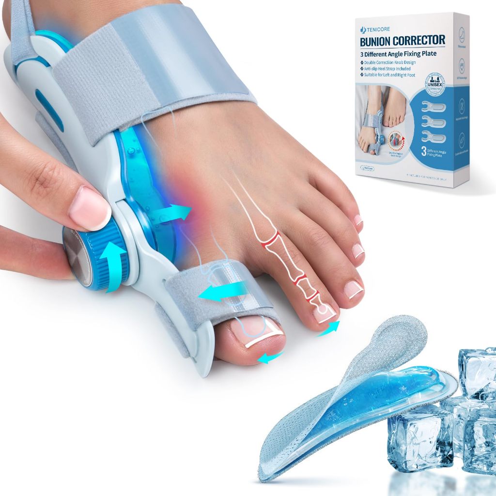 Tech Love Bunion Corrector สําหรับผู้หญิงผู้ชาย Big Toe พร้อมแผ่นประคบเย็น, ปุ่มปรับ Double Correction Fix Relief, Bunion Splints ค้อน Toe Straightener 1 ชิ้น