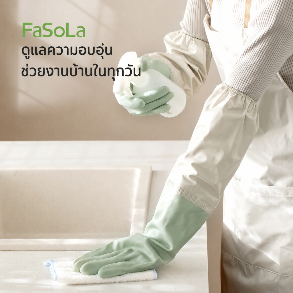 ถุงมือแม่บ้านซับในนุ่ม ถุงมือล้างจานกันน้ำ หนาพิเศษ ป้องกันมือ ใช้ทำความสะอาดครัว ล้างผัก ซักผ้า