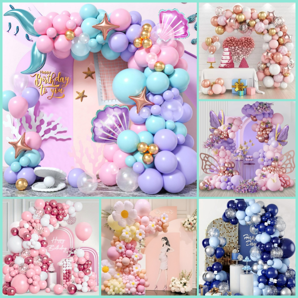 บอลลูน Garland Arch ชุดสุขสันต์วันเกิดตกแต่งชุดผีเสื้อสีชมพู Latex Baloon Arch ชุดสําหรับเด็ก Baby Shower Christening Wedding Decoration Party Needs Party ตกแต่ง