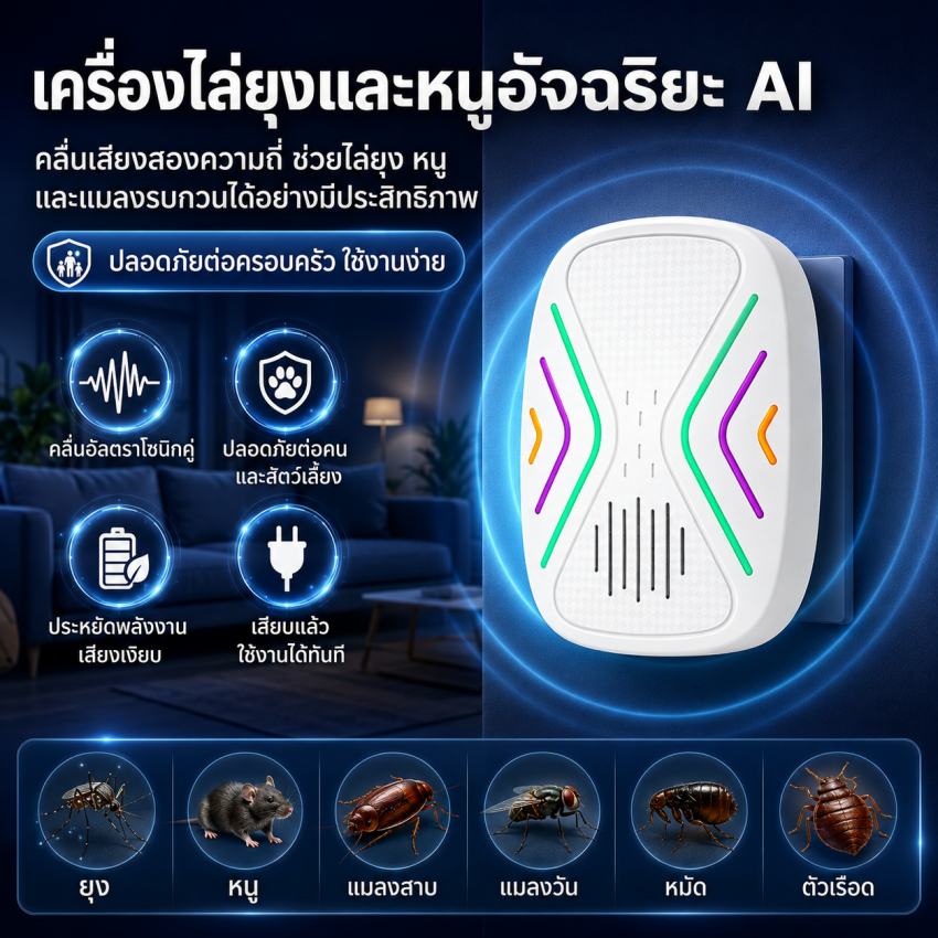 【COD ท้องถิ่น + การจัดส่ง 2 วัน】360° อัลตราโซนิกขับไล่ศัตรูพืช100มช่วง,อิเล็กทรอนิกส์เมาส์หนูขับไล่ปลั๊กสําหรับยุงหมัดแมลงสาบ,ประหยัดพลังงานโหมดใบ้ที่ไม่ใช่รังสีปลอด