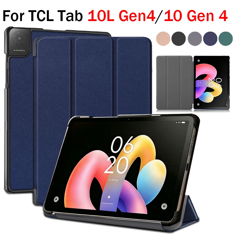 สําหรับ TCL Tab 10L Gen 4/Tab 10 Gen 4 10.1 แท็บเล็ตหนัง PU ฝาครอบสามพับขาตั้งกันกระแทก