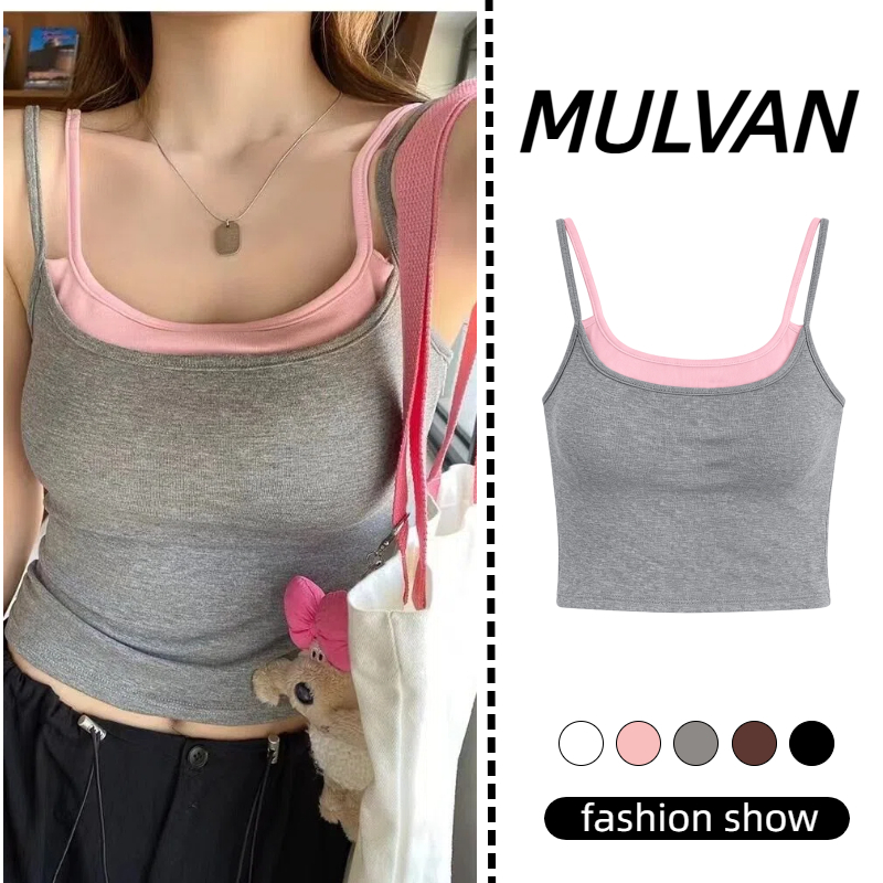 ผู้หญิง เสื้อแขวนคอ กับแผ่นหน้าอก ประกบสองสี สไตล์เกาหลี ตัวเลือกหลายสี เซ็กซี่（จัดส่งจากกรุงเทพฯ）