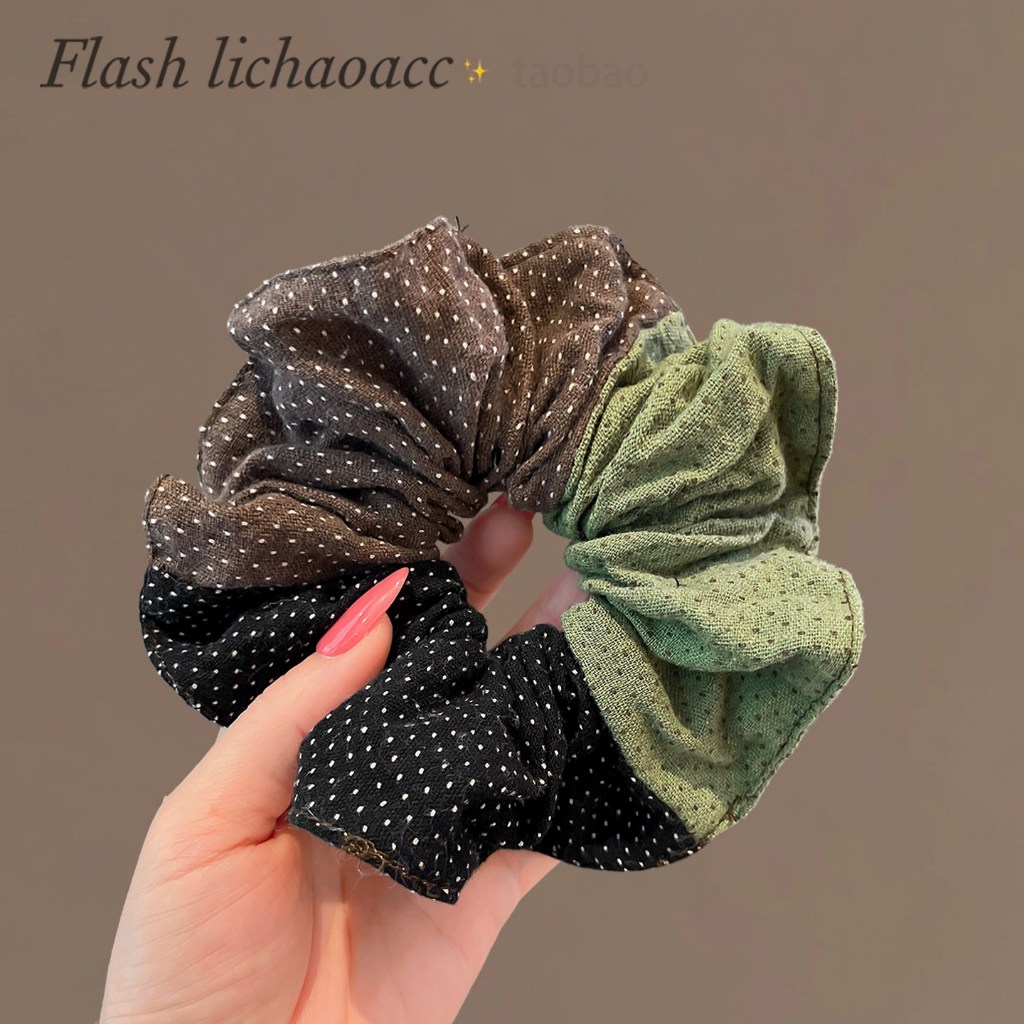 Polka Dot เย็บแหวนผมผ้าญี่ปุ่นเกาหลีใต้สไตล์ใหม่ Textured ผ้า Scrunchy แหวน All-Match หางม้าเชือกผม Headdress