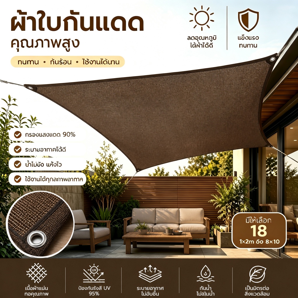 ม่านบังแดดสุทธิกันน้ําที่ขายดีที่สุดระเบียงกลางแจ้ง rain blocking และ moisturizing 1x2 2x2 2x3 3x4 5x6 8x10 cooling วัสดุ PE