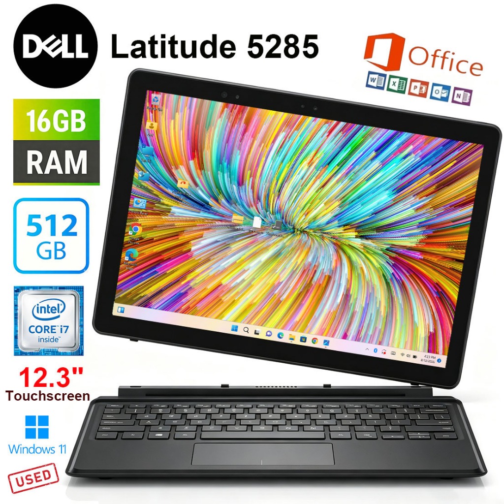 Dell Latitude 5285 2in1 แล็ปท็อปเปิดประทุน 12.3 นิ้ว FHD + หน้าจอสัมผัส Intel Core i7-7600U 16GB RAM