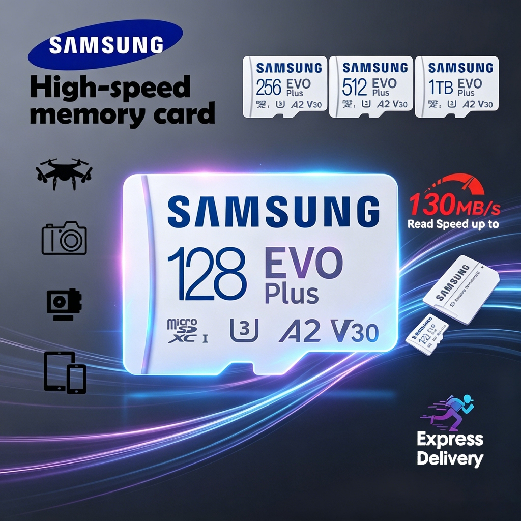 Samsung EVO Plus TF Card 130MB/s V30 Class10 U3 Micro SD การ์ดหน่วยความจํา 128GB-1TB พร้อมอะแดปเตอร์