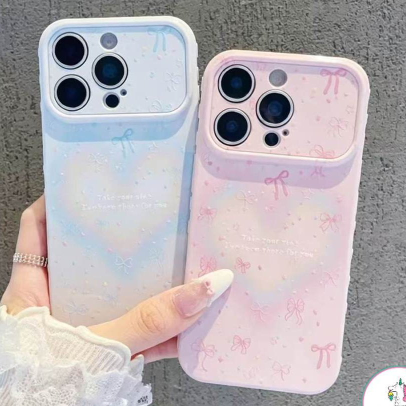 Soft Ins เกาหลีป้องกันเคสโทรศัพท์สําหรับ iPhone 17 16 15 14 13 12 11 Pro Max Gradient Heart รูปแบบ Tiny Bow และ Star Decor อินเทรนด์ฝาครอบ