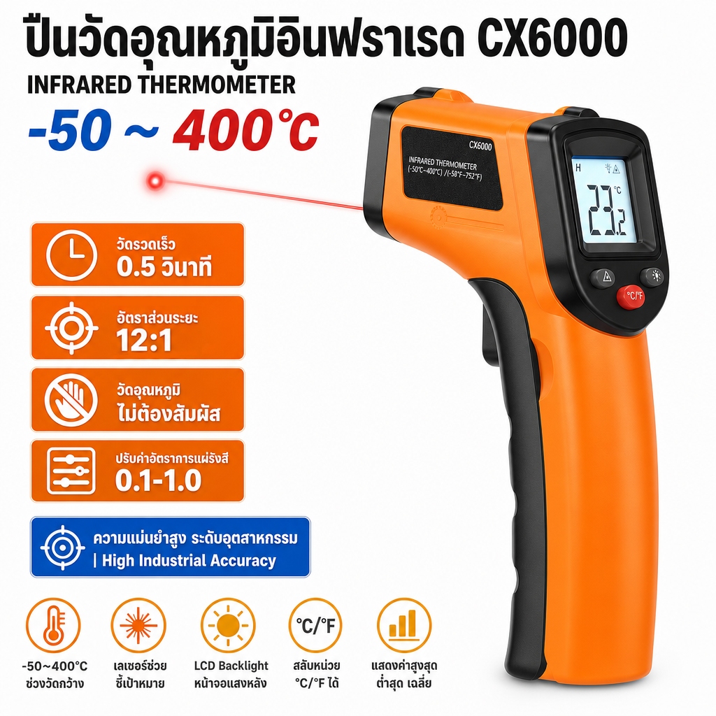 🚚🚚จัดส่งจากกรุงเทพฯ🚚🚚เครื่องวัดอุณหภูมิอินฟราเรด จอ Lcd อุตสาหกรรม ไม่สัมผัส วัดอุณหภูมิครัว อาหาร น้ำมัน