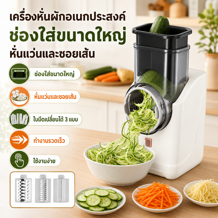 ⚡️จัดส่งในพื้นที่⚡️ขูดชีสไฟฟ้า, ทำสลัดไฟฟ้า, ขูดหลายเครื่อง, เครื่องตัดผลไม้, เครื่องตัดสับผักอัตโนมัติมืออาชีพพร้อมใบมีดหลายกรวยสำหรับผักและผลไม้, สแตนเลส, สีขาว