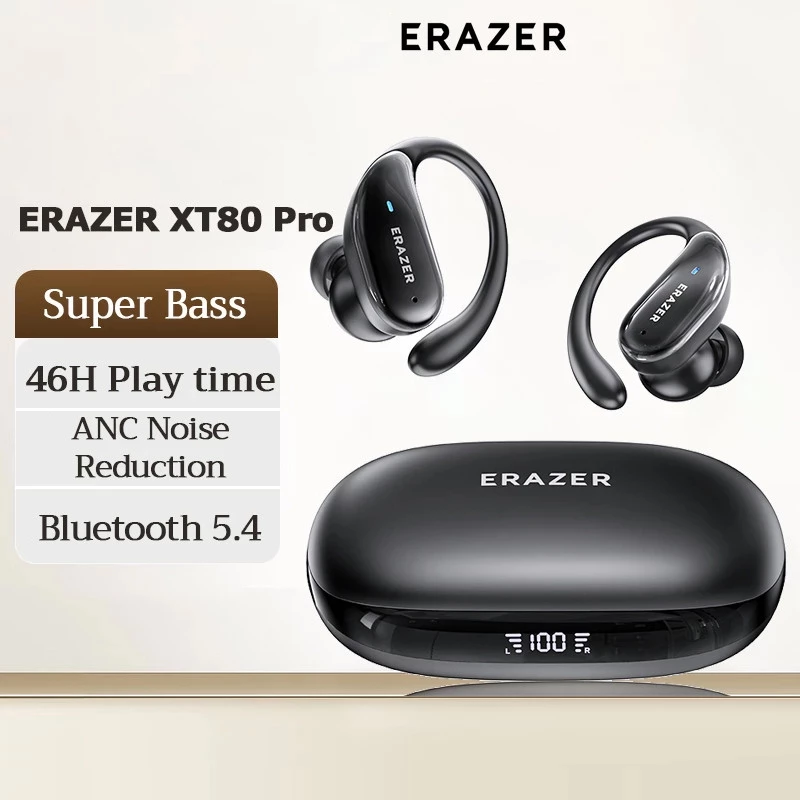 ERAZER XT80 Pro Bluetooth 6.0 ANC ชุดหูฟังบลูทูธตัดเสียงรบกวน IPX5 ชุดหูฟังกีฬากันน้ํา OWS