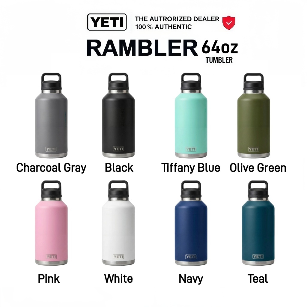 YETI Rambler 64oz ถ้วยน้ําสแตนเลส เก็บความเย็นอุ่น มีฝาปิด Hand Ring ของแท้ 100% มีหลายสี