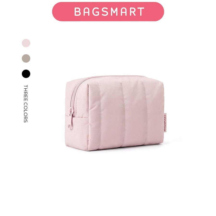 BAGSMART กระเป๋าเครื่องสำอางค์ พกพา Makeup Bag ทรงพัฟฟี่ เปิดกว้าง มีหลายช่อง น้ำหนักเบา กันละอองน้ำ สำหรับเดินทาง